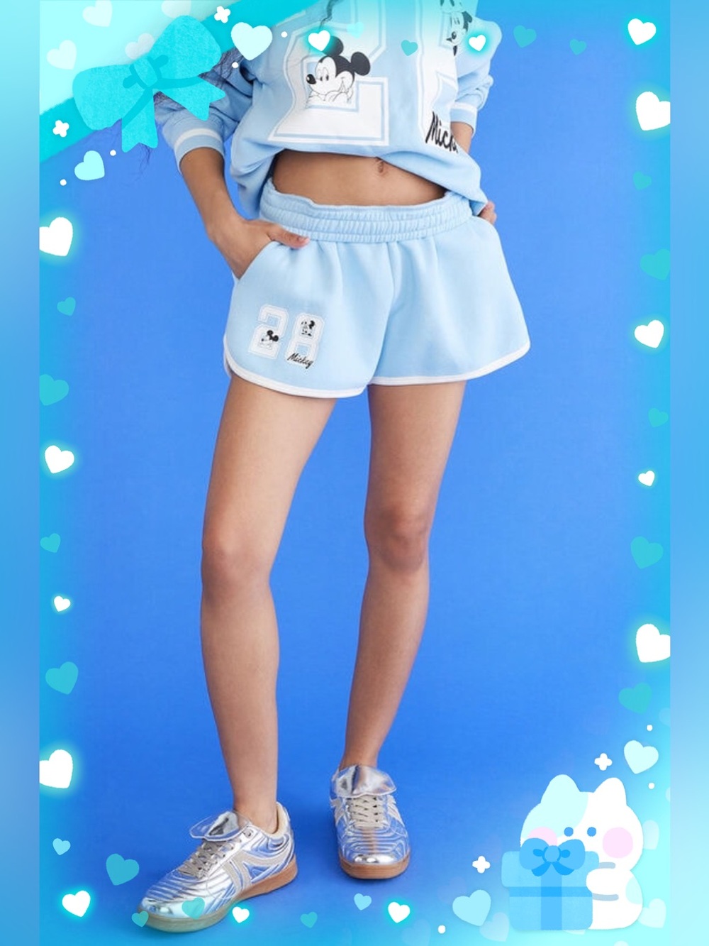 Aeropostale X Micky Mouse&Friends 28 High-Rise Dolphin Shorts Baby Blue Sz XS